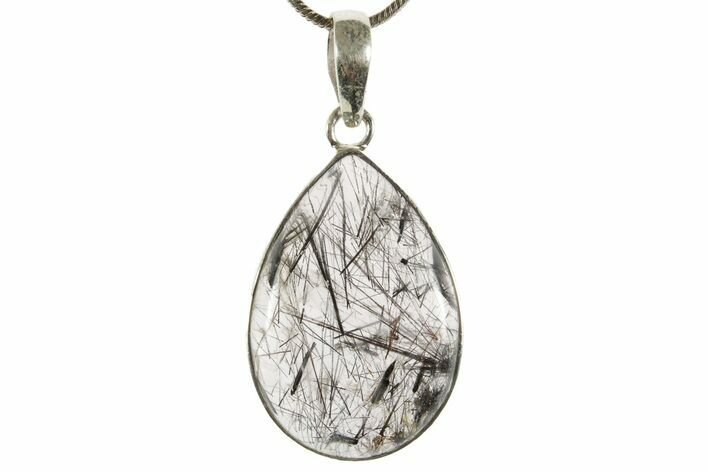 Glassy Tourmalinated Quartz Pendant - Sterling Silver #369893